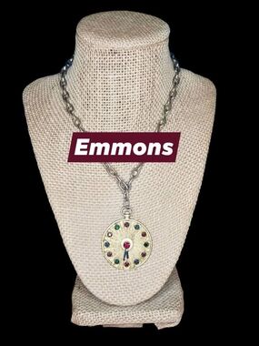 Vintage Signed Emmons Clock Face Pendant Necklace